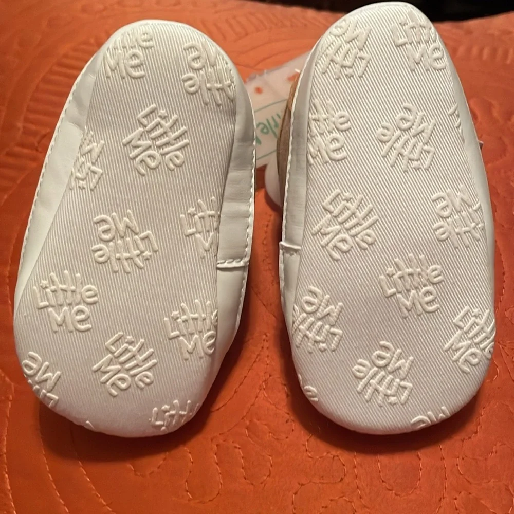 NWT Little Me Tan and White Baby Walker Shoes with Velcro Strap Baby Size 3